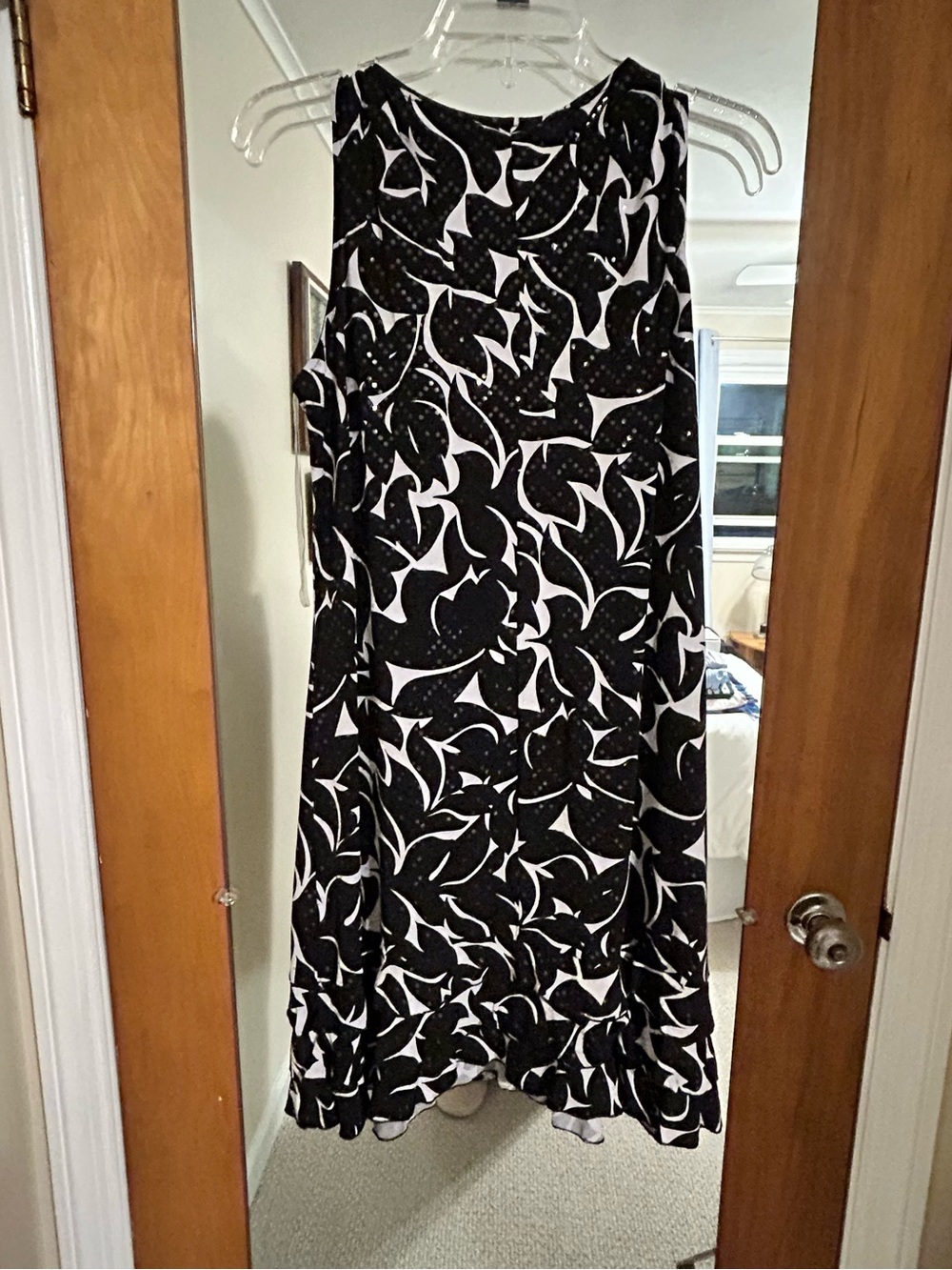 Sleeveless Black & White Floral Swing Dress